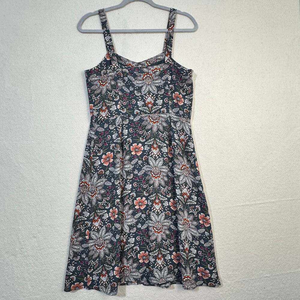 Loft Ann Taylor Dark Paisley Floral Gray Button Down Sundress Size 6 Sleeveless - Picture 2 of 8